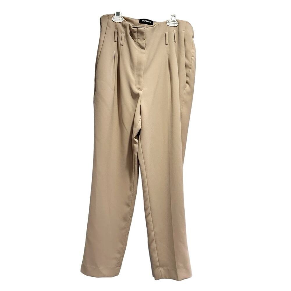 Express Pants Size 10 10R Tan Beige Paperbag Ankle High Rise Waist Trouser 5787